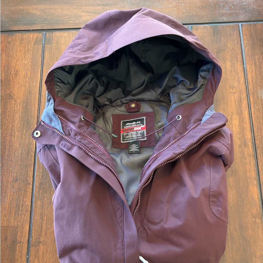 Eddie Bauer Weatheredge 365 Waterproof Plum Hooded Jacket Women’s Large - Picture 9 of 13